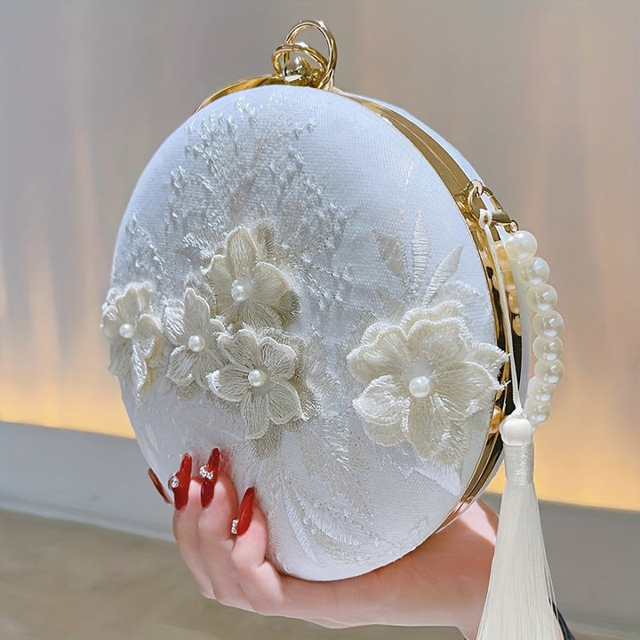 Floral Embroidery Round Evening Bag Clutch Wedding Purse For Women Party Banquet Flower Bag Hanfu Accessories Image 4