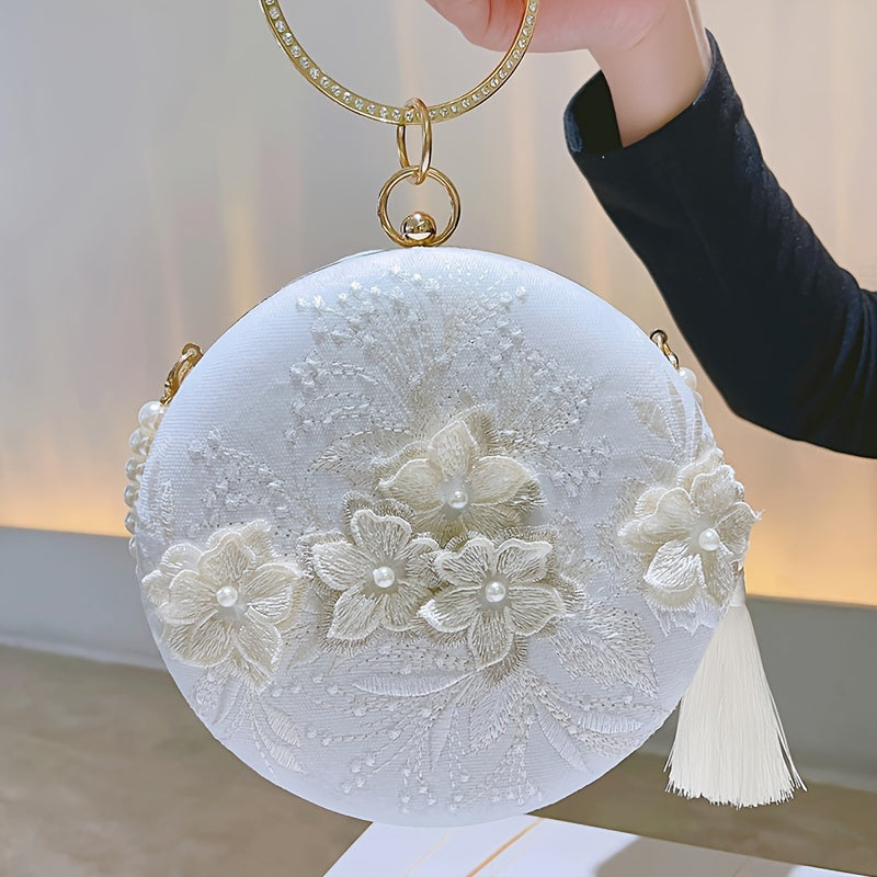 Floral Embroidery Round Evening Bag Clutch Wedding Purse For Women Party Banquet Flower Bag Hanfu Accessories Image 9