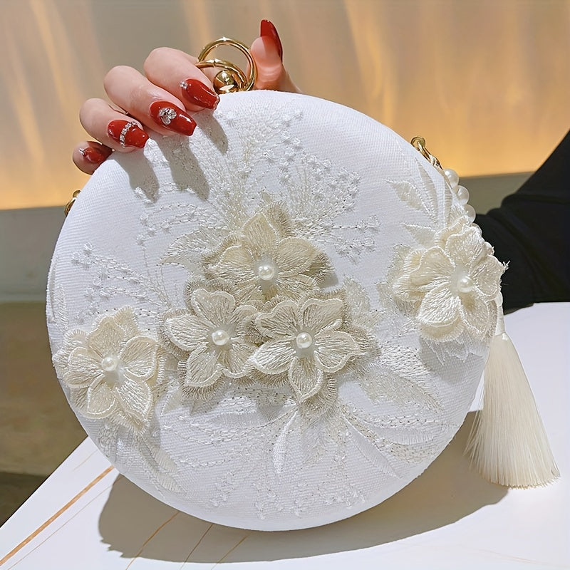 Floral Embroidery Round Evening Bag Clutch Wedding Purse For Women Party Banquet Flower Bag Hanfu Accessories Image 10