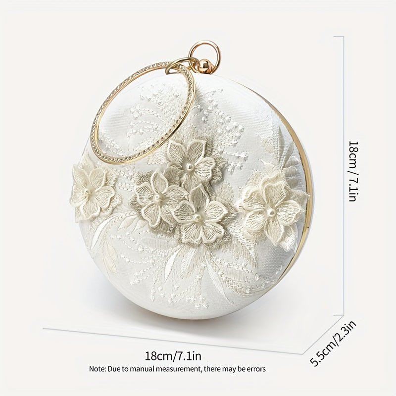 Floral Embroidery Round Evening Bag Clutch Wedding Purse For Women Party Banquet Flower Bag Hanfu Accessories Image 11