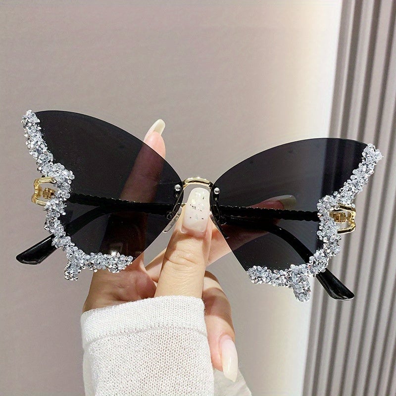 Butterfly Shaped Rimless fashion glasses For Women Luxury Rhinestone Fashion Decorative Shades Costume Party Prom Image 1