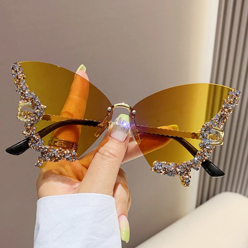 Butterfly Shaped Rimless fashion glasses For Women Luxury Rhinestone Fashion Decorative Shades Costume Party Prom Image 2