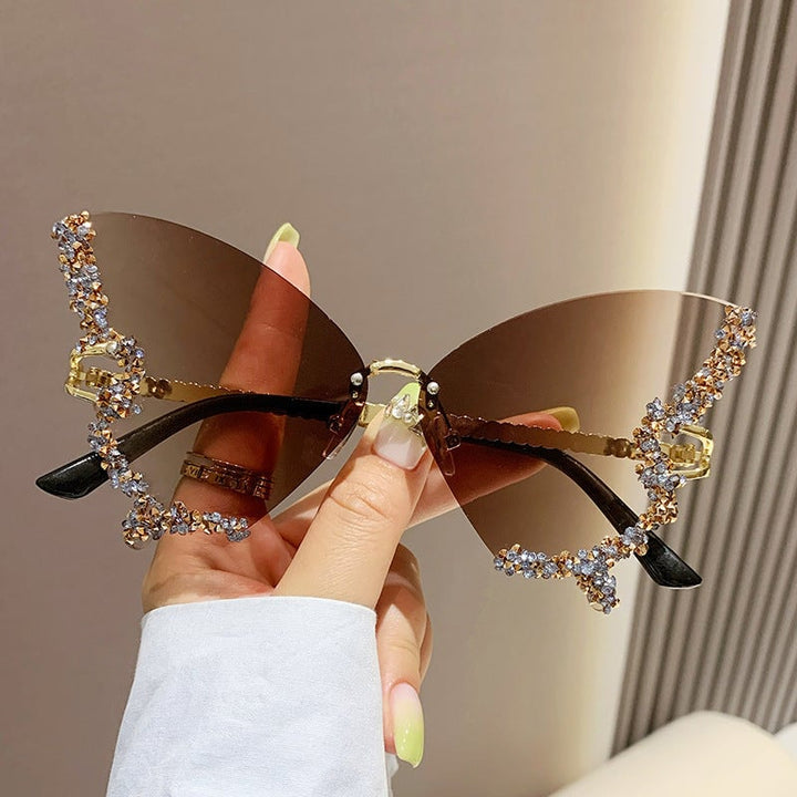 Butterfly Shaped Rimless fashion glasses For Women Luxury Rhinestone Fashion Decorative Shades Costume Party Prom Image 3