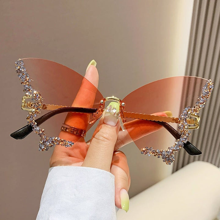 Butterfly Shaped Rimless fashion glasses For Women Luxury Rhinestone Fashion Decorative Shades Costume Party Prom Image 4