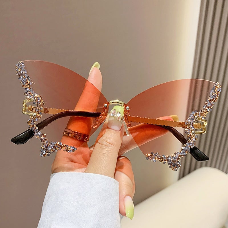 Butterfly Shaped Rimless fashion glasses For Women Luxury Rhinestone Fashion Decorative Shades Costume Party Prom Image 1