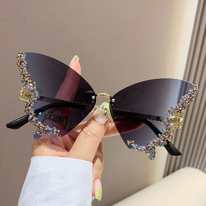 Butterfly Shaped Rimless fashion glasses For Women Luxury Rhinestone Fashion Decorative Shades Costume Party Prom Image 4