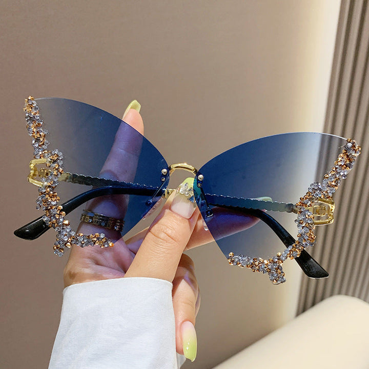 Butterfly Shaped Rimless fashion glasses For Women Luxury Rhinestone Fashion Decorative Shades Costume Party Prom Image 6