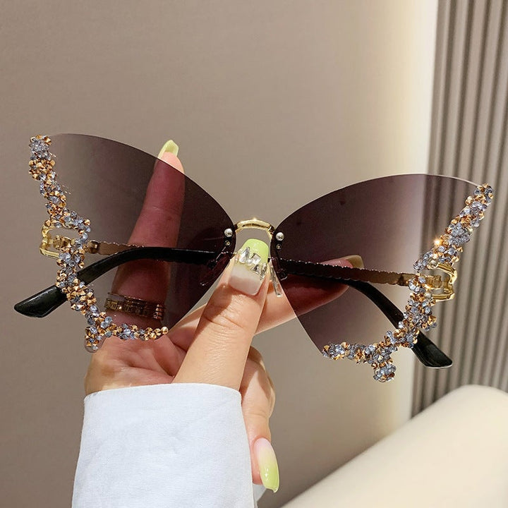 Butterfly Shaped Rimless fashion glasses For Women Luxury Rhinestone Fashion Decorative Shades Costume Party Prom Image 7