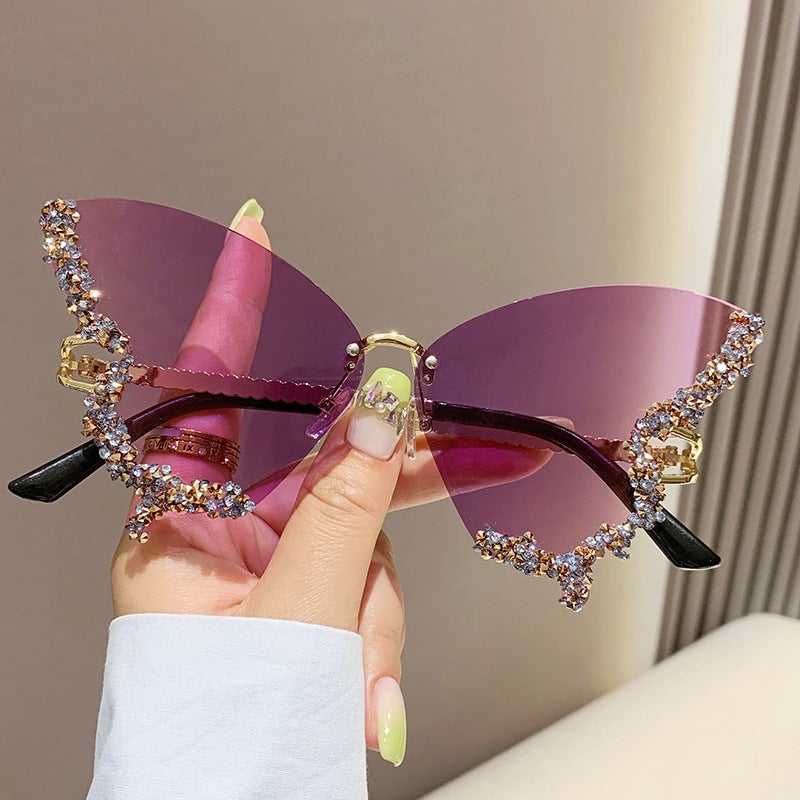 Butterfly Shaped Rimless fashion glasses For Women Luxury Rhinestone Fashion Decorative Shades Costume Party Prom Image 8