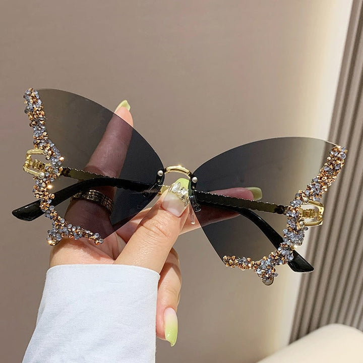 Butterfly Shaped Rimless fashion glasses For Women Luxury Rhinestone Fashion Decorative Shades Costume Party Prom Image 9