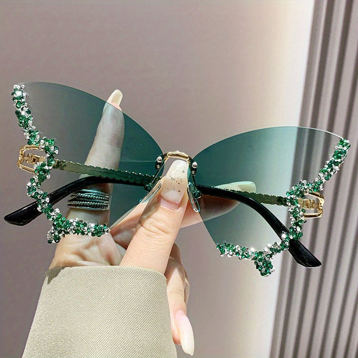 Butterfly Shaped Rimless fashion glasses For Women Luxury Rhinestone Fashion Decorative Shades Costume Party Prom Image 11