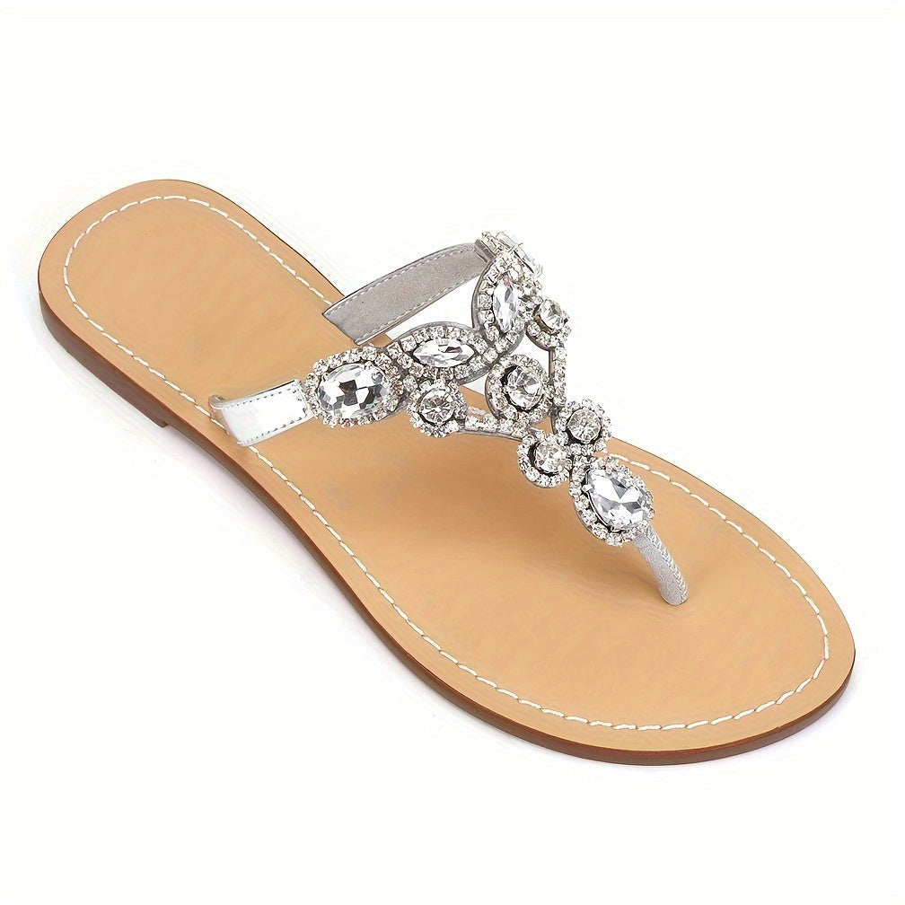 Flip Flops for Women Flat Sandals with Rhinestone Crystal Jeweled Sandal Shoes for Summer Beach Wedding Oceanside Image 1