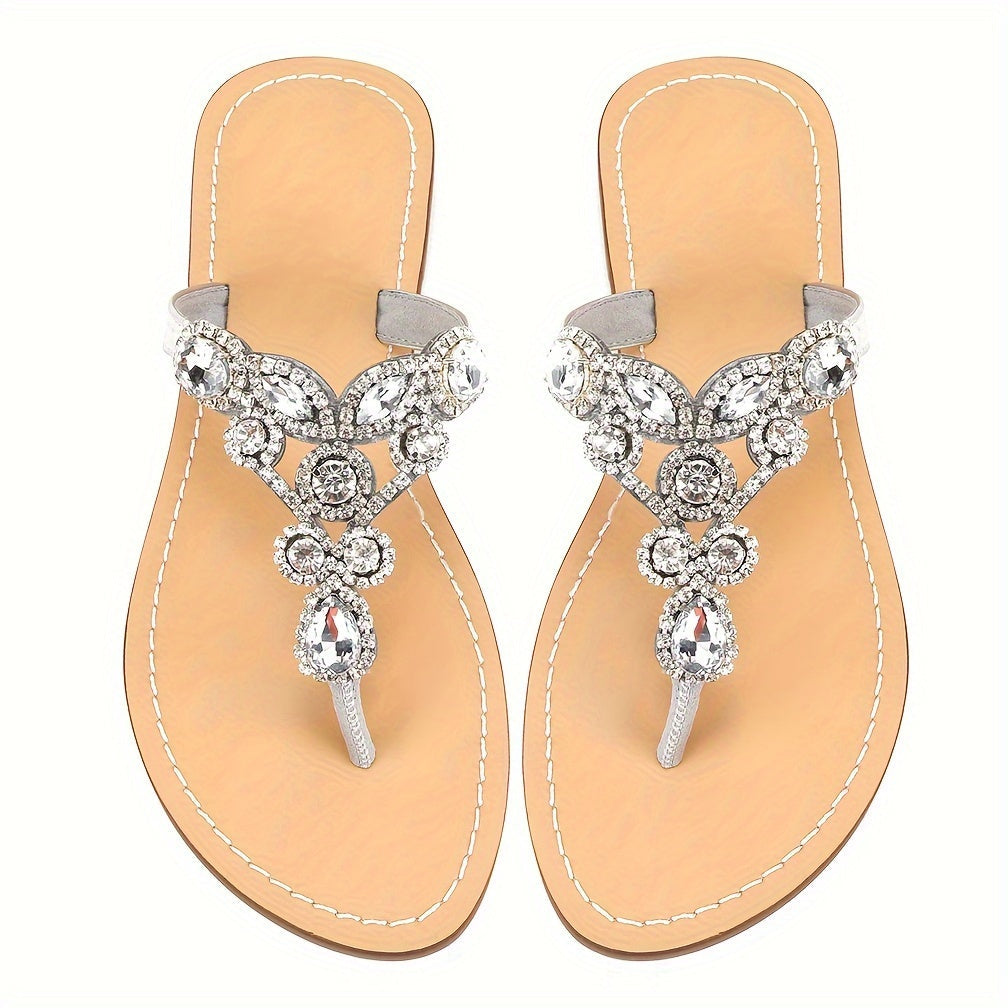 Flip Flops for Women Flat Sandals with Rhinestone Crystal Jeweled Sandal Shoes for Summer Beach Wedding Oceanside Image 3