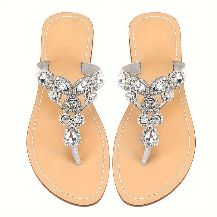 Flip Flops for Women Flat Sandals with Rhinestone Crystal Jeweled Sandal Shoes for Summer Beach Wedding Oceanside Image 3