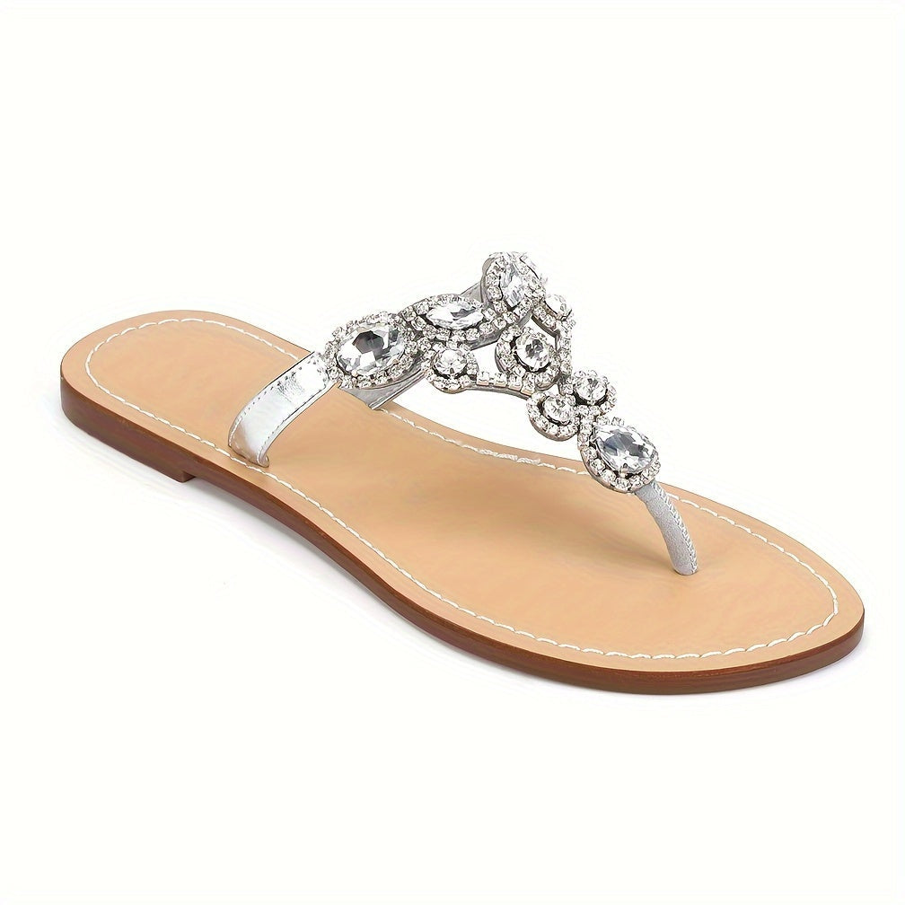 Flip Flops for Women Flat Sandals with Rhinestone Crystal Jeweled Sandal Shoes for Summer Beach Wedding Oceanside Image 4