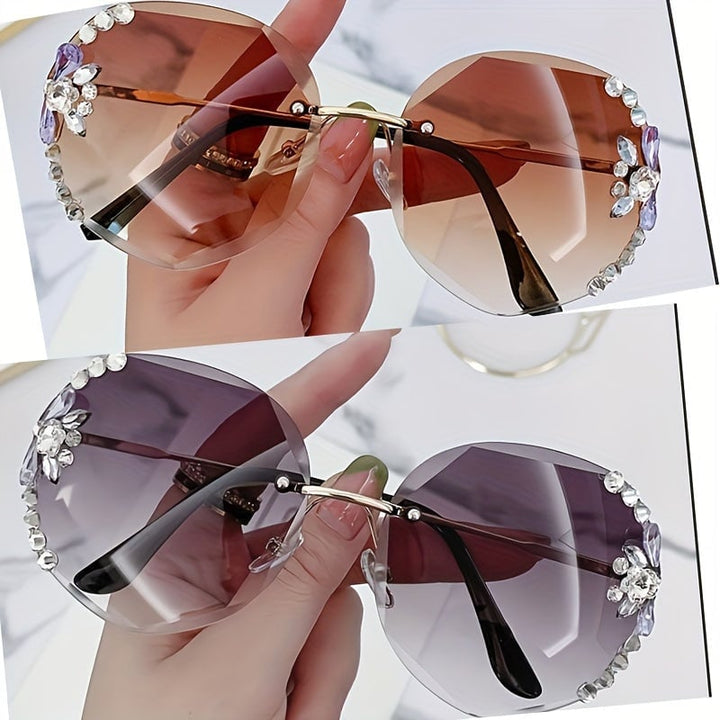 2pcs Frameless Cut Edge Glasses Womens Fashion Glasses Shiny Rhinestone Sunshade Glasses Image 4