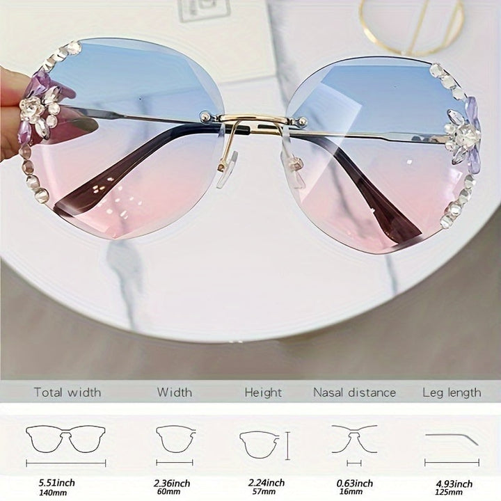 2pcs Frameless Cut Edge Glasses Womens Fashion Glasses Shiny Rhinestone Sunshade Glasses Image 6