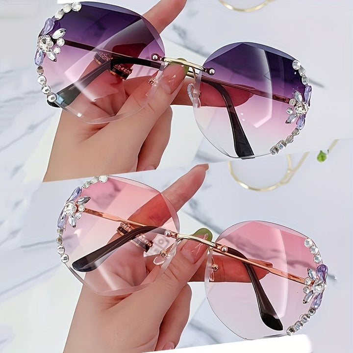 2pcs Frameless Cut Edge Glasses Womens Fashion Glasses Shiny Rhinestone Sunshade Glasses Image 7