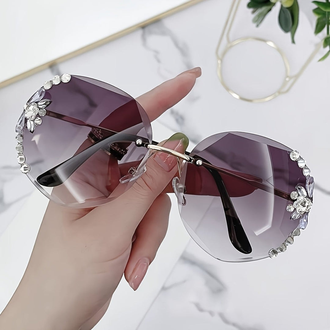 2pcs Frameless Cut Edge Glasses Womens Fashion Glasses Shiny Rhinestone Sunshade Glasses Image 8