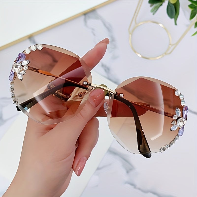 2pcs Frameless Cut Edge Glasses Womens Fashion Glasses Shiny Rhinestone Sunshade Glasses Image 9