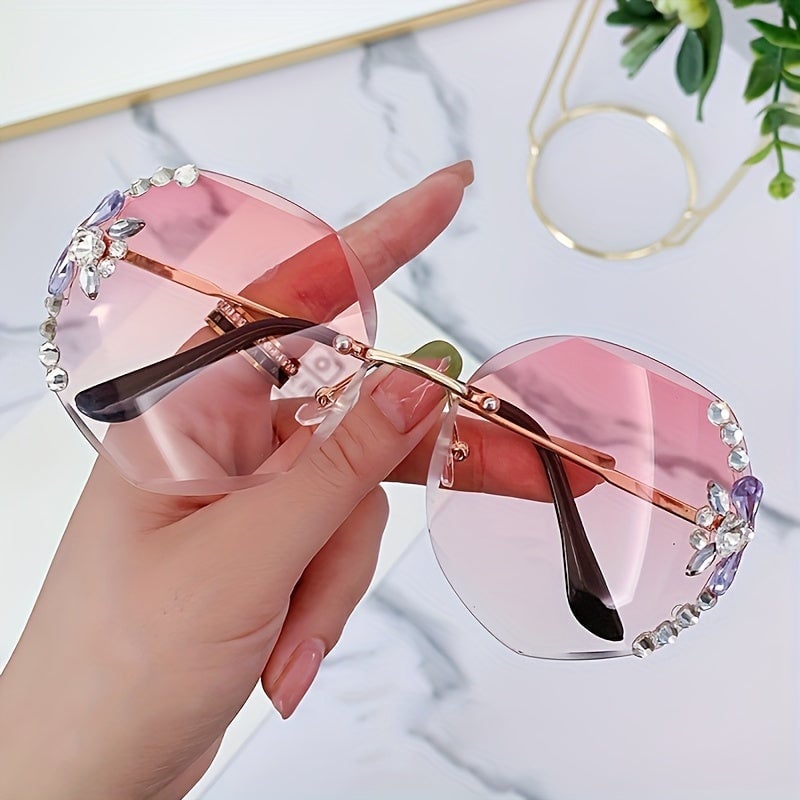 2pcs Frameless Cut Edge Glasses Womens Fashion Glasses Shiny Rhinestone Sunshade Glasses Image 10