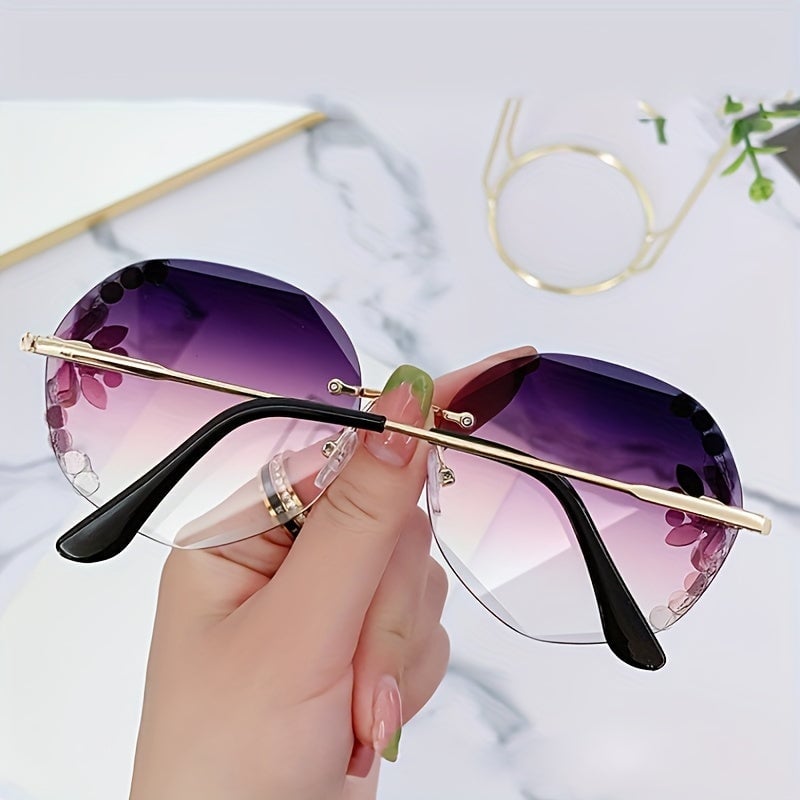 2pcs Frameless Cut Edge Glasses Womens Fashion Glasses Shiny Rhinestone Sunshade Glasses Image 11