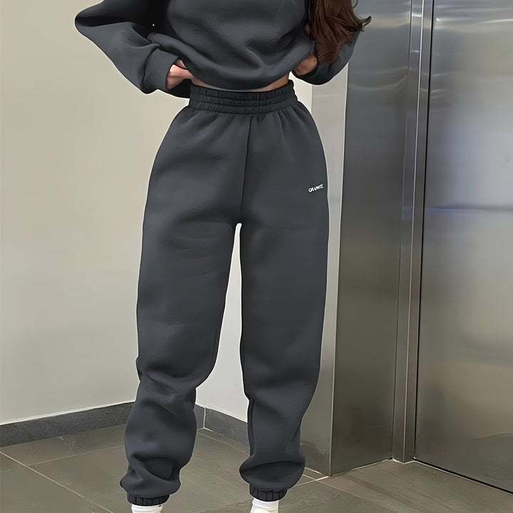 2pcs Casual Sports Set Letter Pattern Warm Crew Neck Sweatshirt and Running Jogger Pants Suit Womens Activewear Image 11