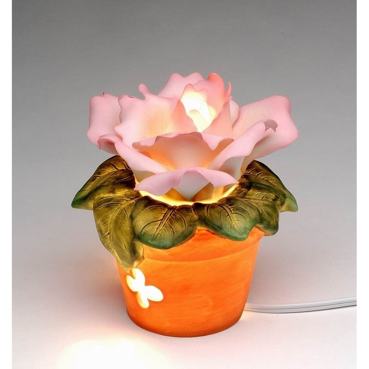 Ceramic Pink Rose Nightlight 4.5 Inch Pot  Mom Romantic Image 3