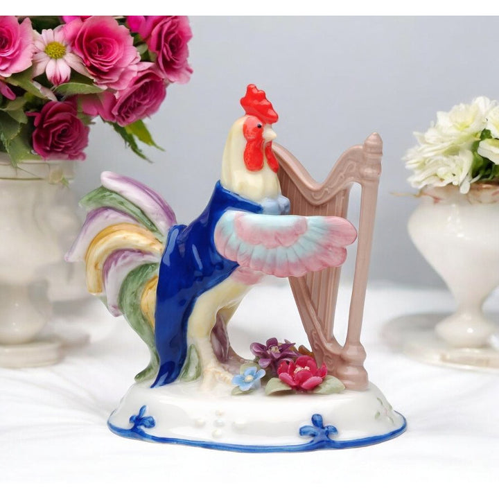 Ceramic Rooster Harp Figurine 4 Inch Musician Gift Rooster Lover Image 1