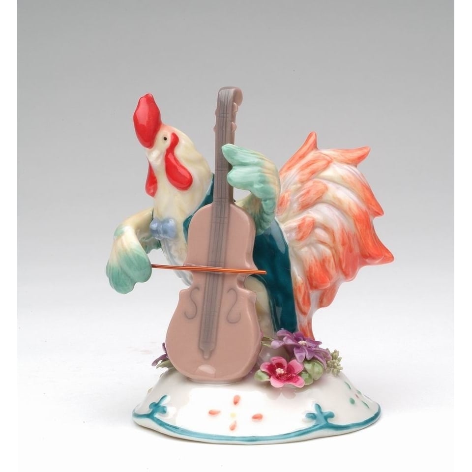 Ceramic Rooster Figurine Playing Bass 4in Musician Gift Image 3