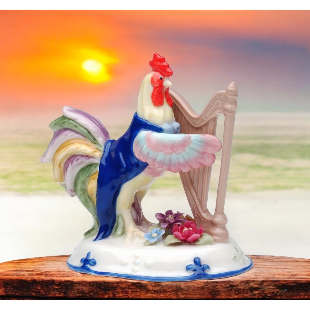 Ceramic Rooster Harp Figurine 4 Inch Musician Gift Rooster Lover Image 2