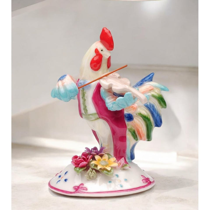 Ceramic Rooster Playing Violin Figurine 4 Inch Gift Musician Image 2