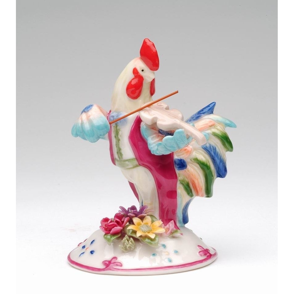 Ceramic Rooster Playing Violin Figurine 4 Inch Gift Musician Image 3