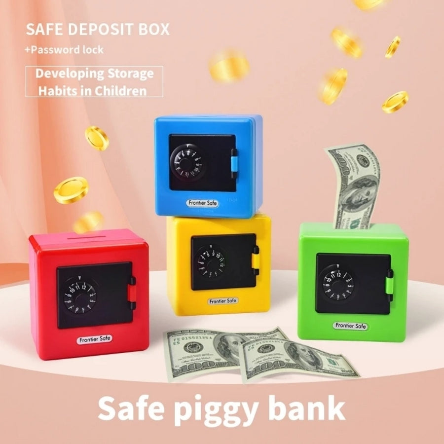 Mini Piggy Bank Cartoon ATM Safe Red Blue Yellow 9cm Deposit Savings Box Image 1