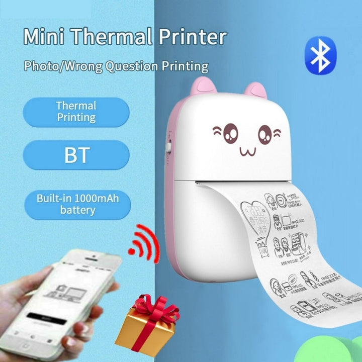 Mini Portable Thermal Printer 57mm Wireless BT 200dpi for Android iOS Pink Blue Image 1