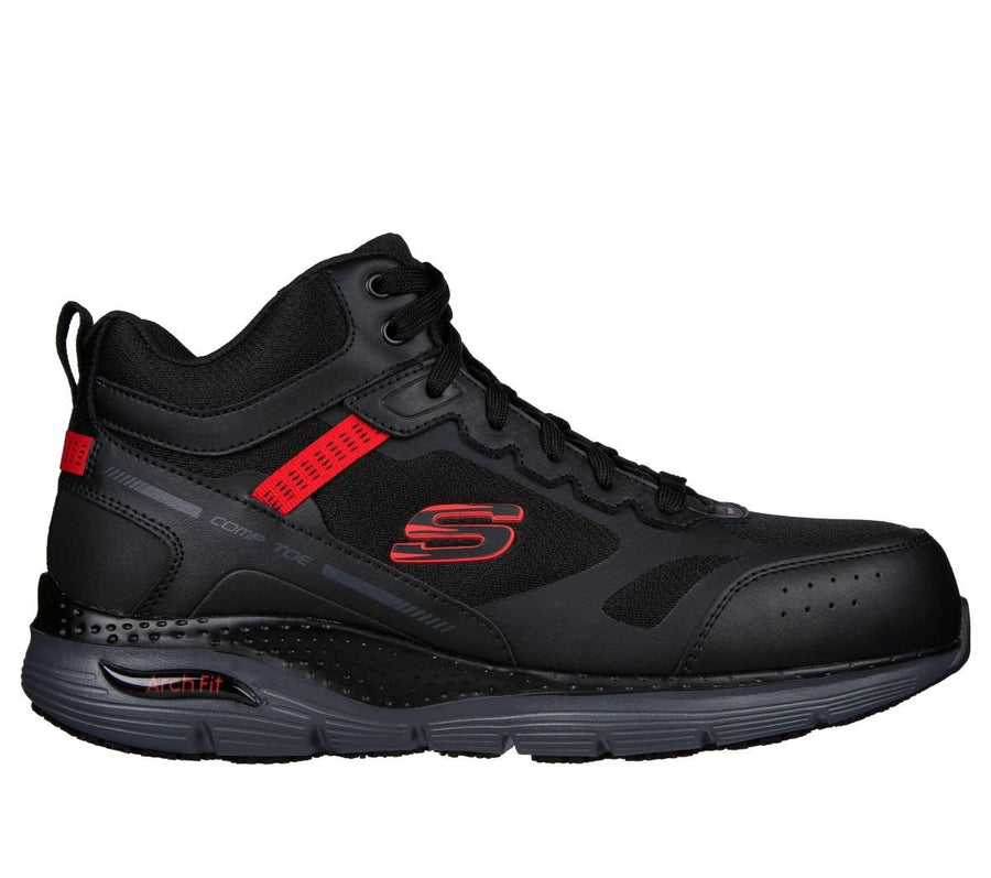 SKECHERS WORK Mens Arch Fit SR - Bensen High-Top Work Shoe Black/Red - 200159-BKRD BLACK / RED Image 1