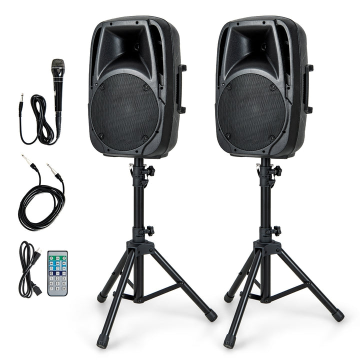 Sonart Dual 10 Protable 1600W Powered Speakers w/ Mic Speaker Stands Control Image 1