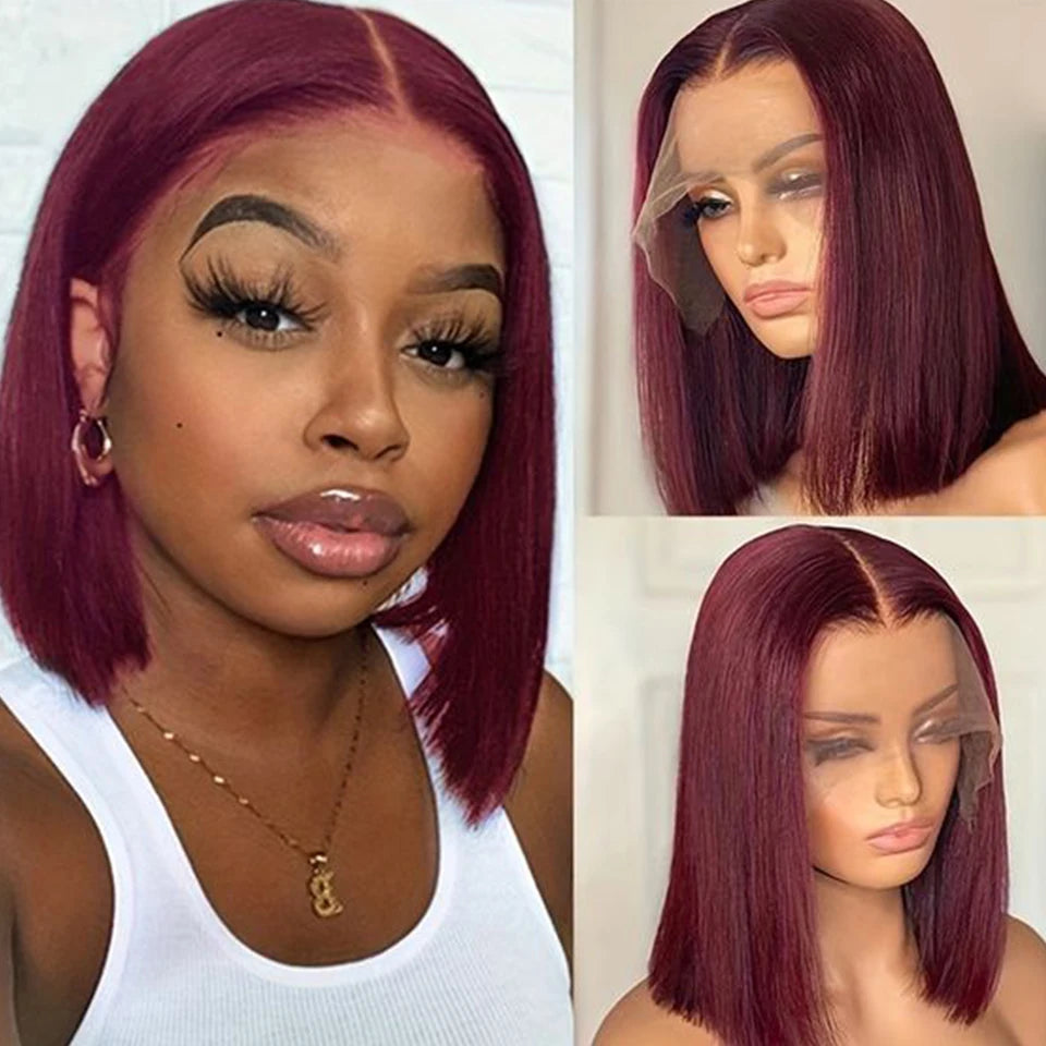 Burgundy HD Transparent Short Bob Human Hair Wigs Peruvian 99J Red Straight 13x6x1 Lace Front Wig For Women Pre Plucked Image 10