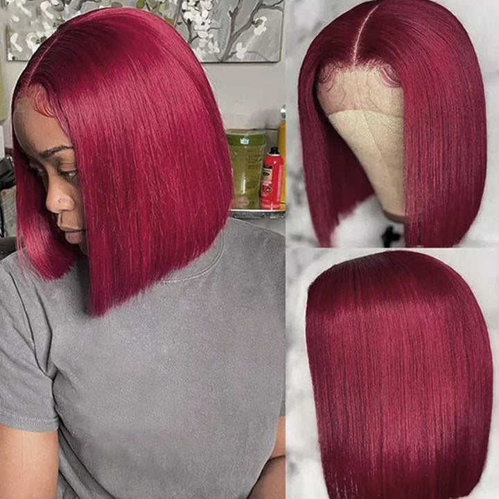 Burgundy HD Transparent Short Bob Human Hair Wigs Peruvian 99J Red Straight 13x6x1 Lace Front Wig For Women Pre Plucked Image 12