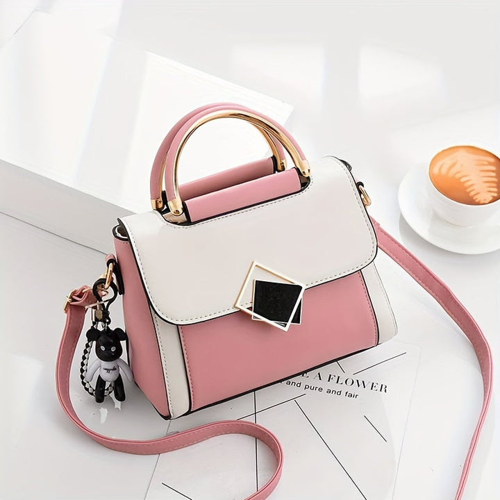 Color Contrast Crossbody Bag Fashion PU Leather Handbag Womens Top Handle Flap Purse Image 1