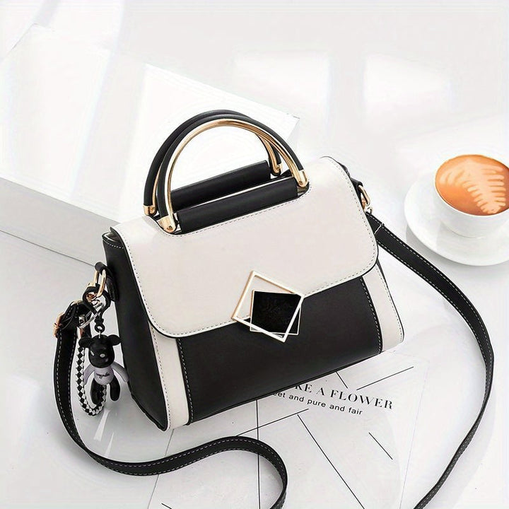 Color Contrast Crossbody Bag Fashion PU Leather Handbag Womens Top Handle Flap Purse Image 1