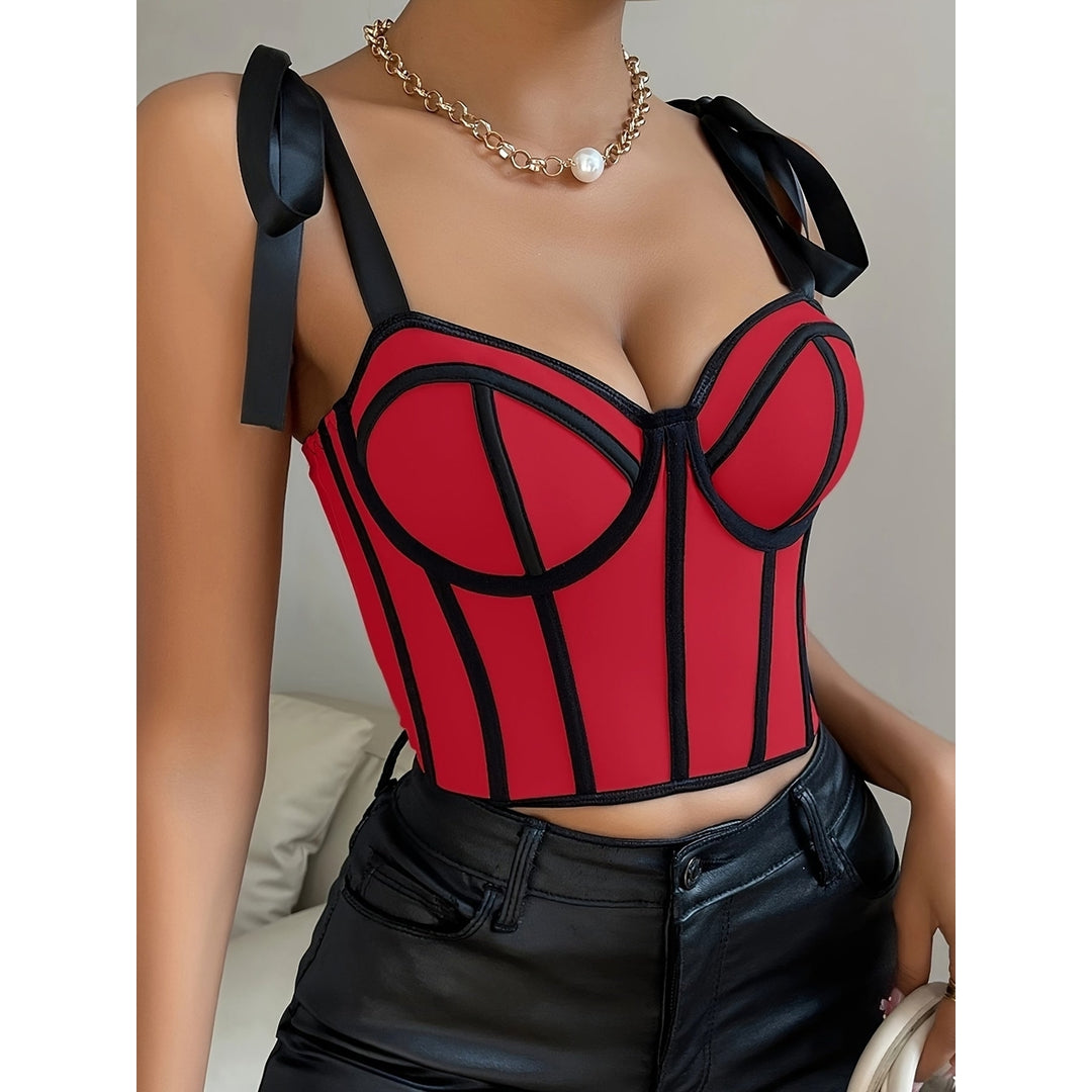 Color Block Low Cut Cami Top Sexy Backless Knot Strap Slim Crop Sleeveless Top For Spring and Summer Womens Clothing Image 10