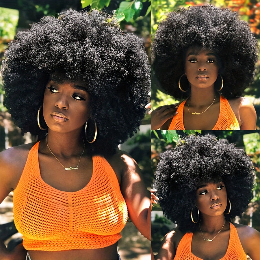 10 Inch Afro Kinky Curly Wigs 70s 80s Wigs Large Bouncy And Soft Natural Looking Full Puff Wigs For Party Cosplay Daily Image 1