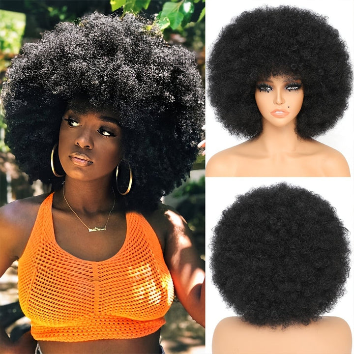 10 Inch Afro Kinky Curly Wigs 70s 80s Wigs Large Bouncy And Soft Natural Looking Full Puff Wigs For Party Cosplay Daily Image 1