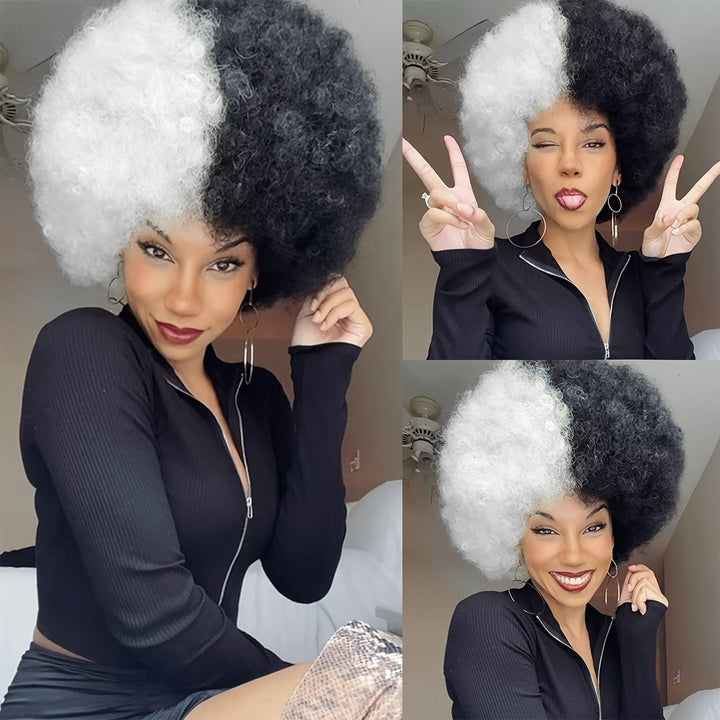 10 Inch Afro Kinky Curly Wigs 70s 80s Wigs Large Bouncy And Soft Natural Looking Full Puff Wigs For Party Cosplay Daily Image 9