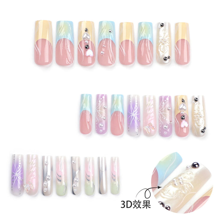 24PCS French 3D Colorful False Nails Wearing Nail Patch Gradient Y2K Butterfly Square Nail Art Artificial Nails With Image 3