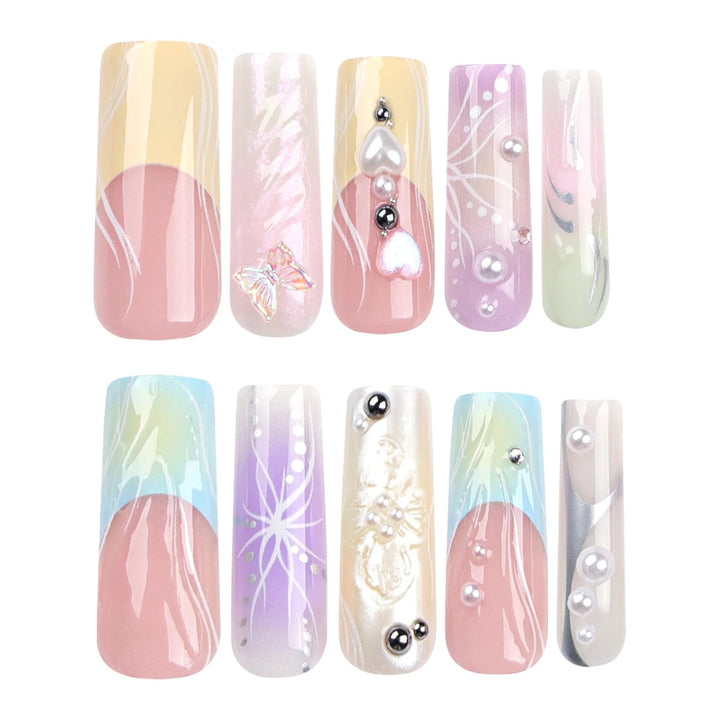 24PCS French 3D Colorful False Nails Wearing Nail Patch Gradient Y2K Butterfly Square Nail Art Artificial Nails With Image 4