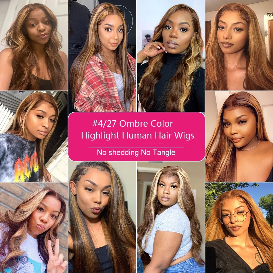 13x4 Highlight Wig Colored Lace Front Human Hair Wigs For Women Pre Plucked Honey Blonde Straight Lace Frontal Wig On Image 4