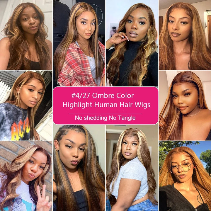 13x4 Highlight Wig Colored Lace Front Human Hair Wigs For Women Pre Plucked Honey Blonde Straight Lace Frontal Wig On Image 4