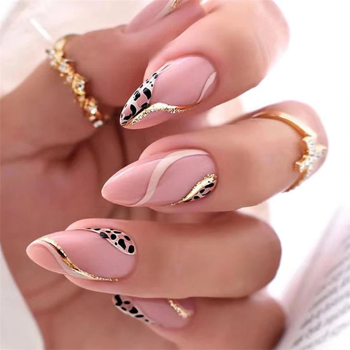 24Ps/Set Square Head Coffin Wearing False Nails Art Pink Matte French Fake Nails Leopard Artificial Acrylic White Press Image 9